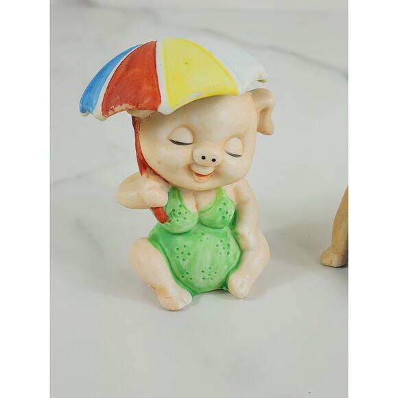 Enesco Pigs in Bikinis Mini Piggy Piglet Figurine 3" Ceramic 80s Pig Lover x3 - Picture 2 of 14